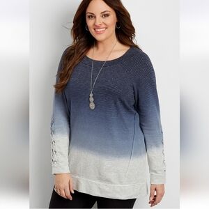 Maurices #41132 Plus Size Dye Striped Tunic Sweatshirt with Lace Up Sleeves NWT